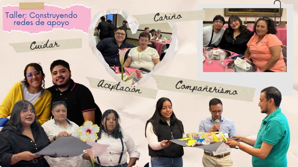 Durante la actividad, se desarrollan ejercicios y espacios de diálogo para reflexionar sobre la importancia de construir, fortalecer y cuidar los vínculos que nos acompañan en la vida cotidiana. El taller promueve el reconocimiento de las redes de apoyo como una herramienta fundamental para el bienestar emocional, la salud mental y el ejercicio de nuestros derechos. También se comparte la importancia de aceptarnos y querernos tal como somos, fomentando relaciones basadas en el respeto, el afecto, la confianza y el acompañamiento mutuo. El ambiente es participativo, acogedor e inclusivo, con personas interactuando, compartiendo experiencias y aprendiendo juntas.